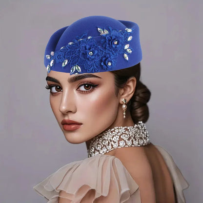 Wedding Hats Red White Cocktail Evening Party Cap for Female with Flower Church Beret Hat Cosplay Caps Costume Accessory