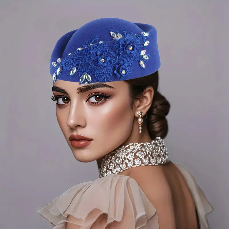 Wedding Hats Red White Cocktail Evening Party Cap for Female with Flower Church Beret Hat Cosplay Caps Costume Accessory