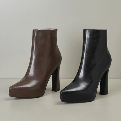 MILI-MIYA New Arrival Middle Splicing Women Cow Leather Ankle Boots Pointed Toe Thick Heels Zippers Solid Color Handmade