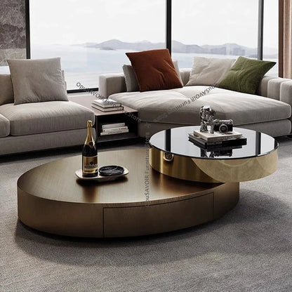 Italian Luxury Oval Coffee Tables Modern Minimalist Rotatable Center Coffee Table Set Stainless Steel Living Room Furniture FYCT - Kimlud