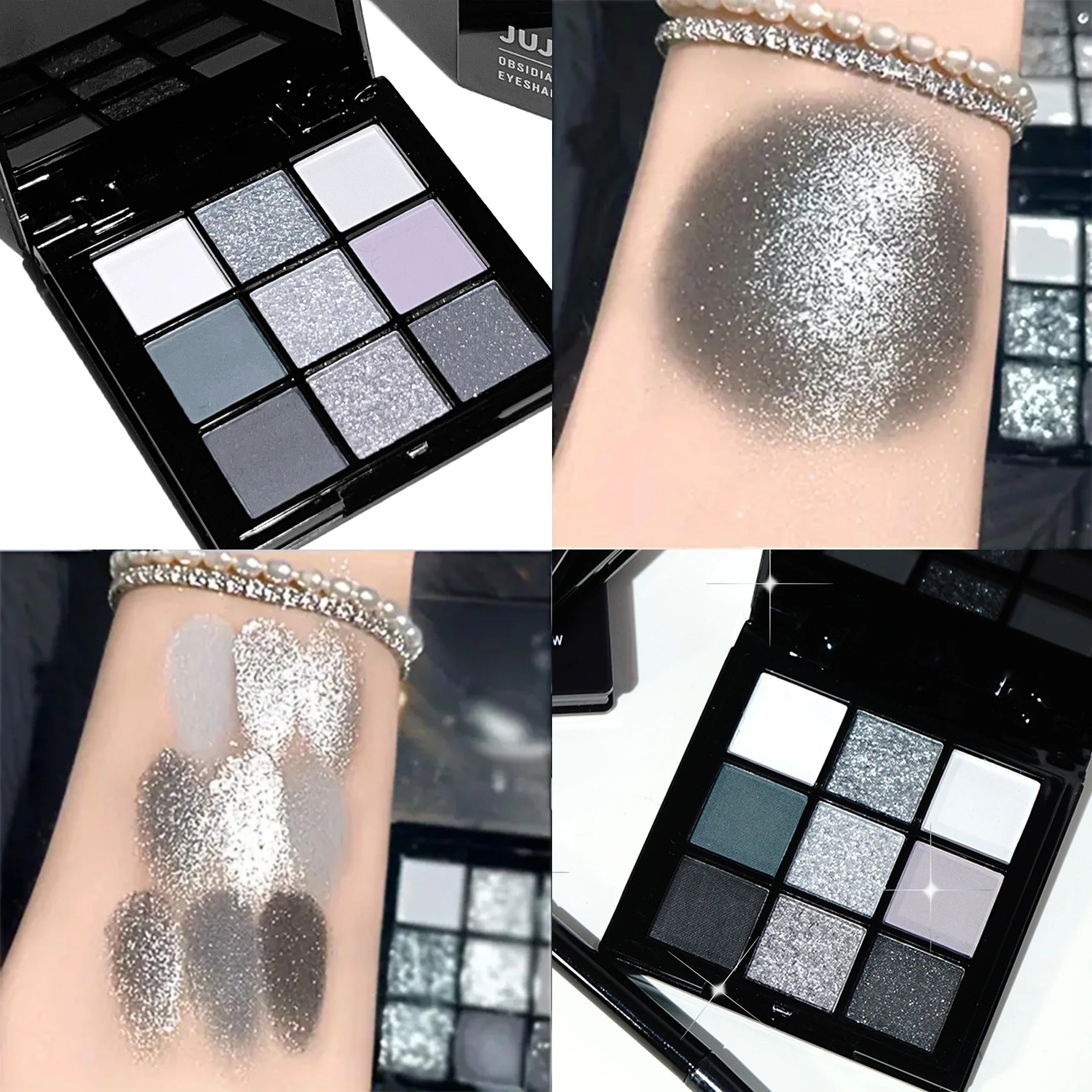 9-shade eyeshadow palette: Black Swan, Smoky, Dark Black, Grey Silver Glitter, Matte Finish, Long-lasting, and easy to...