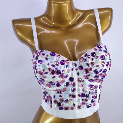 Quality Pearl Tank Tops Rhinestone Women Crop Top Club Clothes Streetwear Y2K Corset Woman Shaper Camis Fashion Feamale Clothing