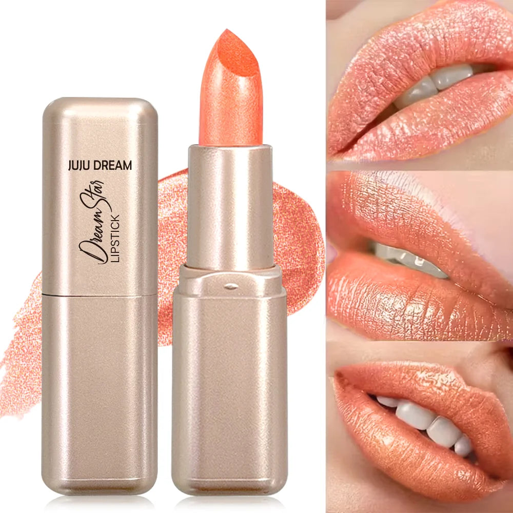 Pearlescent Pink Lipstick, Glitter Shimmer Lip Color, High-Pigment Long-Wear Waterproof Formula for Daily Beauty Looks