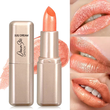 Pearlescent Pink Lipstick, Glitter Shimmer Lip Color, High-Pigment Long-Wear Waterproof Formula for Daily Beauty Looks