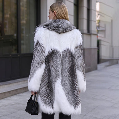 Long Fox Fur Coat With Turndown Collar Combined Fox Fur Jacket Real Silver Fox Fur Coat New Natural Fur Coats For Women