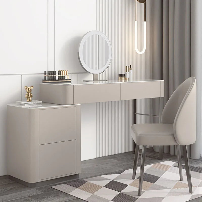 Luxury Led Light Dressing Table Mirror Grey Bedroom Girls Dressing Table Drawer European Makeup Comodas Con Cajones...