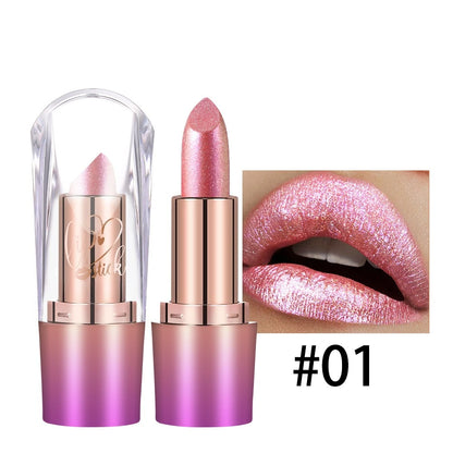 Rose Metallic Lipstick Glitter Lip Glaze Waterproof Long Lasting Moisturize Bright Red Pearlescent Shiny Lipgloss Makeup 6color