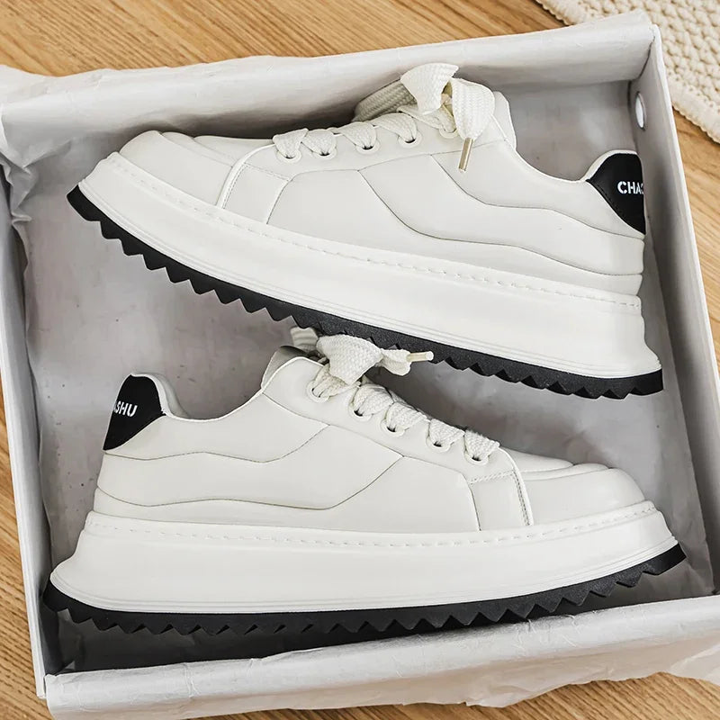 Chunky Sneaker Men Designer Board Shoes Fashion Casual Microfiber Leather Fabric Breathable Height Increased Flat Platform Shoes