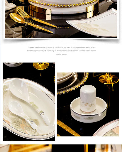 Jingdezhen dish set housewarming tableware set bowl and plate ceramic tableware set light luxury plate bowl | Kimlud...