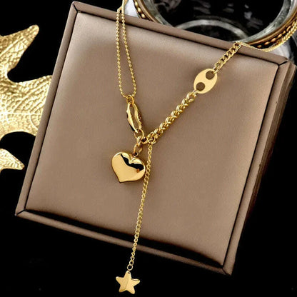 New 316L Titanium Stainless Steel Gold Color Choker Necklace Fashion Luxury Letter Love Heart Pendant Women's  Party