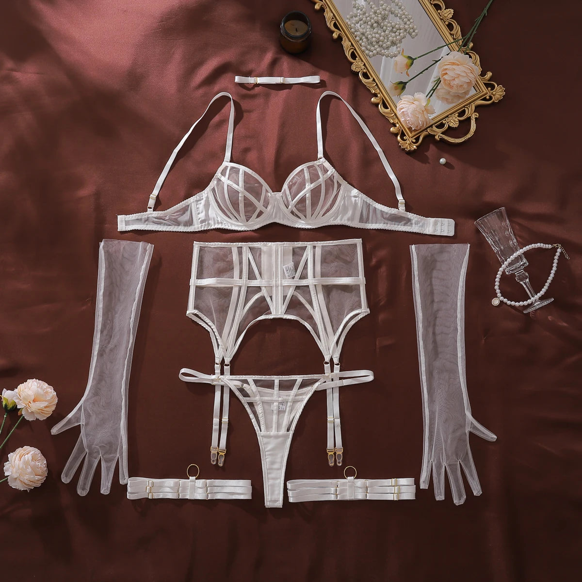 Ellolace Premium Sexy Lingerie Tempted Wild Diamond Bra Underwear with Choker Gloves Sissy Intimate Luxury Lingeries Sexy Hot