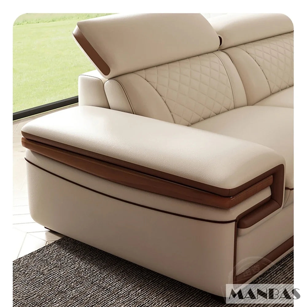 Linlamlim Premium Italian Genuine Leather Sofa Set for Living Room with Adjustable Headrests, Bluetooth Speaker, Wireless Charge