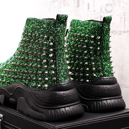 Luxury rivet Boots Men's shoes designer sneakers me n punk high tops gold red light bottom Casual Platfo