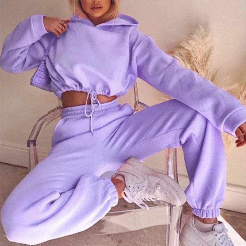 Fashion Trend Women's Wear, Long-sleeved Sports Casual Suit Waist Two-piece Set - Kimlud