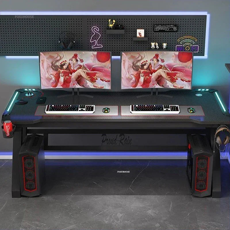 Light Luxury Gaming Table Carbon Fiber Computer Desks and Chair Set European Office Furniture Home Iron Bedroom Writing Table GL