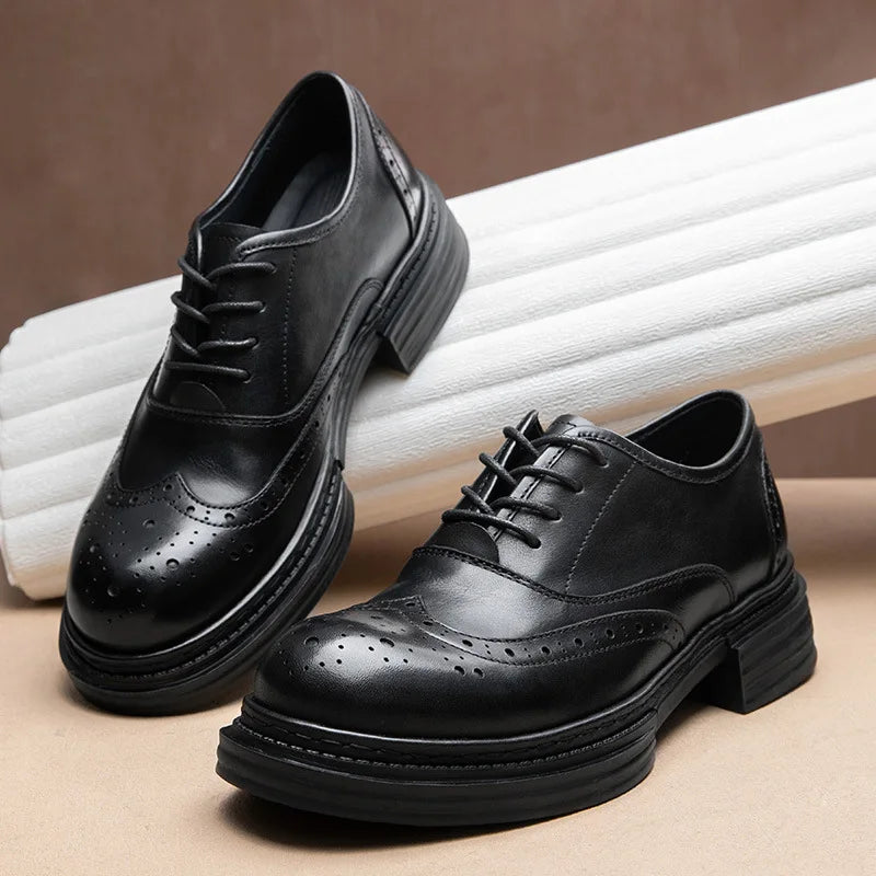 Retro Mens Casual Business Shoes Luxury Genuine Leather 2025 Spring Fashion Platform Handmade Quality Brogues Formal Shoes Male