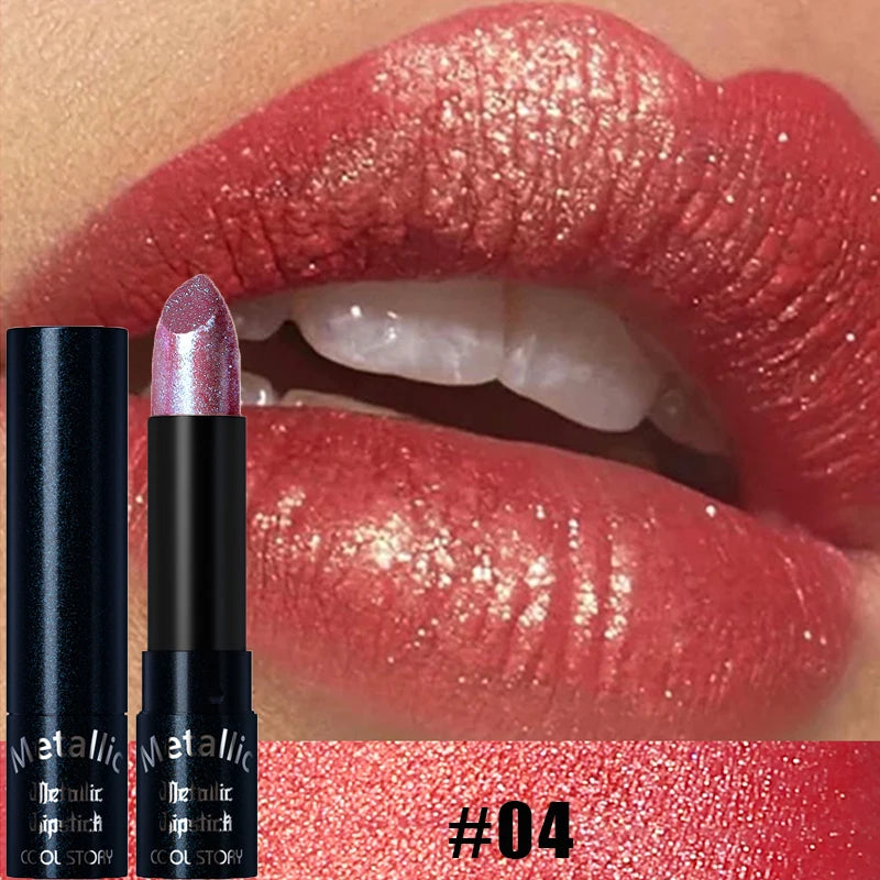 Diamond Pink Lipstick Metallic Glitter Lipstick Waterproof Shiny Pearlescent Dark Blue Red Matte Lip Gloss Halloween Lips Makeup