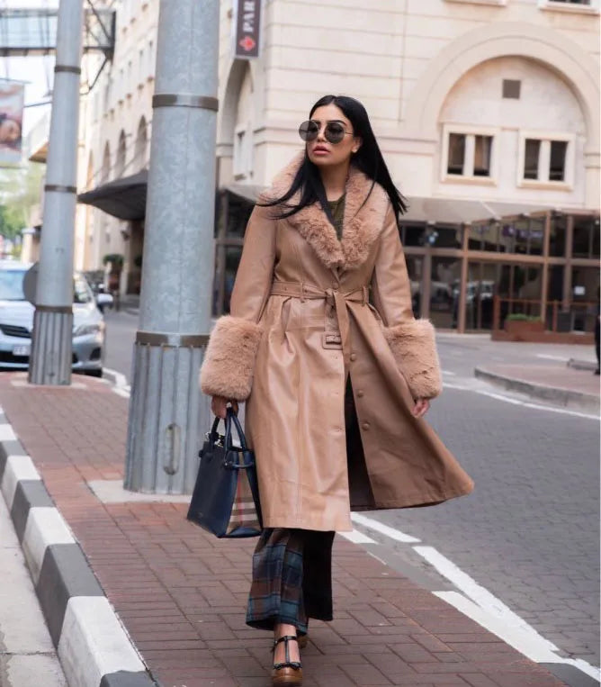 RR Slim Long Faux Leather Jackets Women Fashion Solid Buttons Coats Women Elegant Tie Belt Waist Pockets Jackets Female Ladies