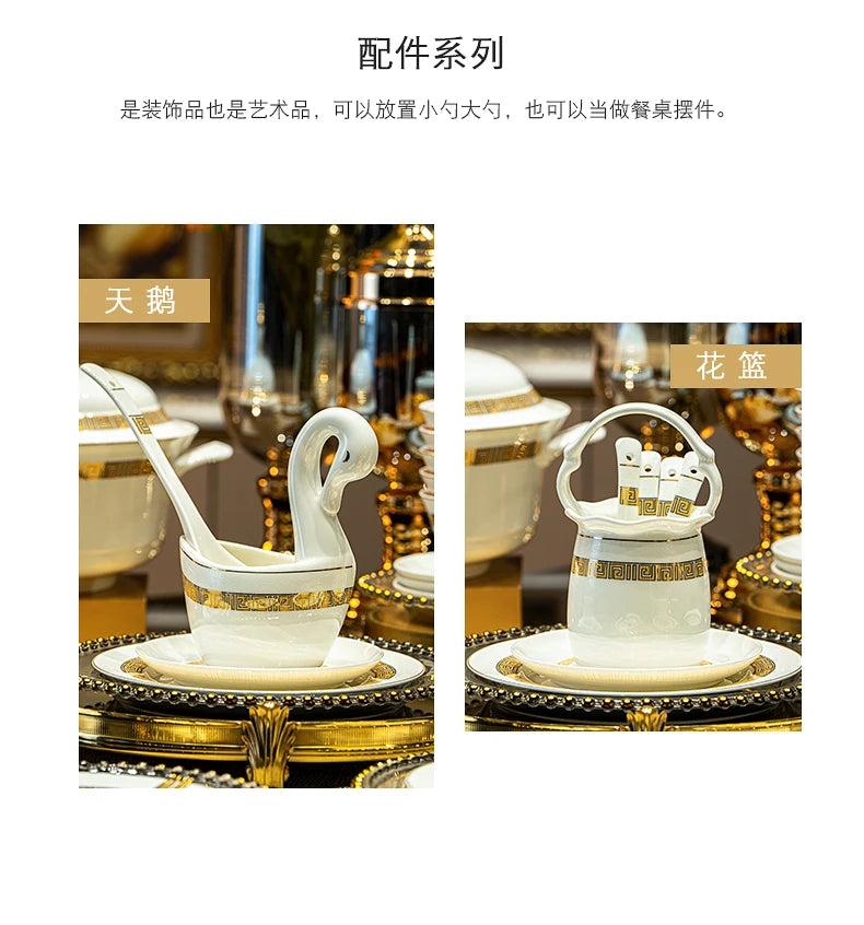 Fine Bone China Dinnerware Sets Home Kitchen Luxury Guests Wedding Tableware Set Gold Plates Jogo De Jantar Dinnerware Sets