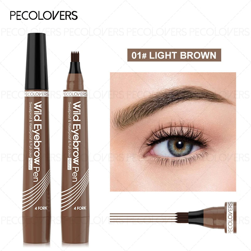 Four-Head Eyebrow Pen - Long-Lasting Brow Pencil, Waterproof For Daily Makeup, Brown And Dark Brown, Eye Cosmetic