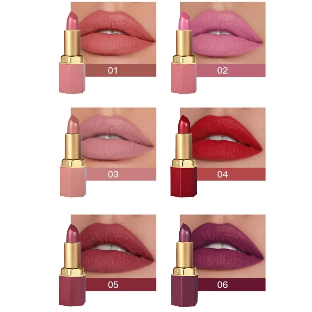 6-Color Matte Lipstick Set, Non-Fading, Non-Stick Cup Long-Lasting Velvet Finish, Smooth Matte Lip Color Waterproof Smudge-proof - Kimlud