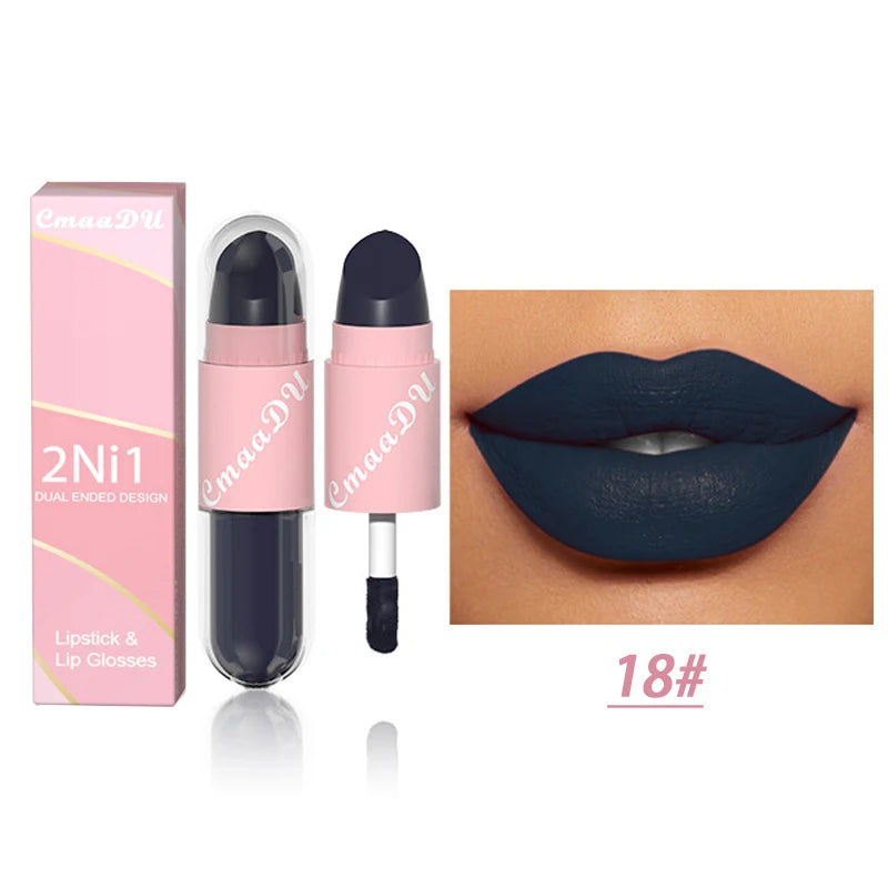 18 Colors 2 in 1 Matte Lipstick Liquid Purple Lip Glaze Double Head Lip Makeup Lasting Waterproof Velvet Sexy Dark Red...