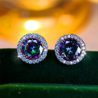 Luxury Female Crystal Purple Blue Green Round Stud Earrings Silver Color Wedding Jewelry For Women | Kimlud Luxury Jewelry
