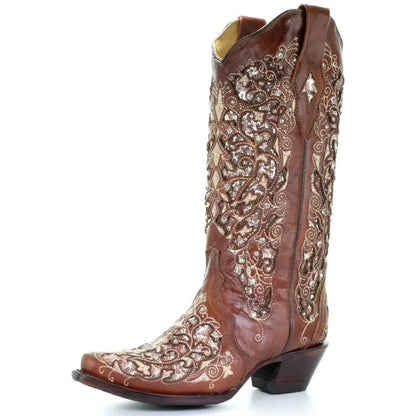 Women's Boots Mid Calf Fashion To Quality Spring New Product Coarse Heel Boots 4CM Square Heel Rhinestone Decoration Women Shoes