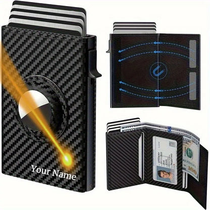 Customized Name Men's Card Holder High Quality Carbon Fiber Wallet RFID Blocking Pop-up Card Purse with Air Tag Positioning Slot