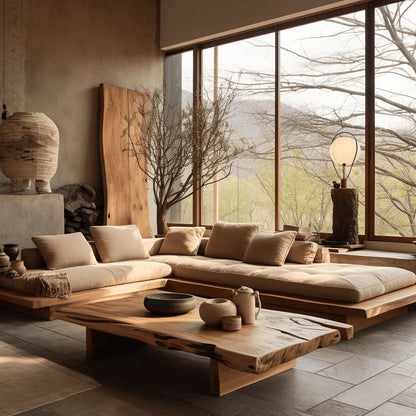 Wabi-sabi style solid wood sofa old wood furniture living room sofa atmosphere log custom L-shaped princess sofa - Kimlud