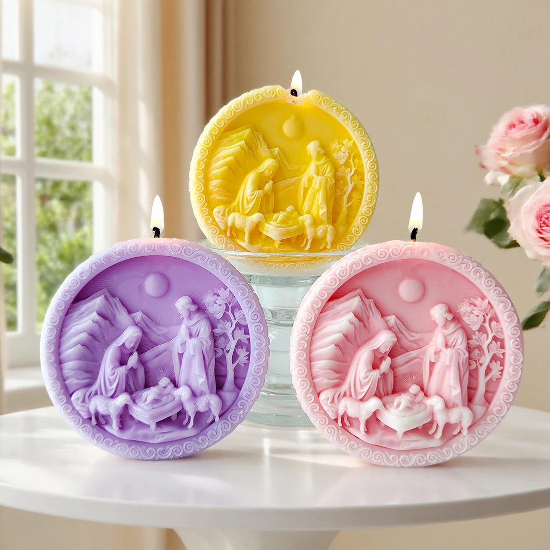 DIY Jesus Family Aroma Candle Silicone Mold Handmade Soap Plaster Epoxy Ornament Mold Chocolate Biscuit Baking Mould