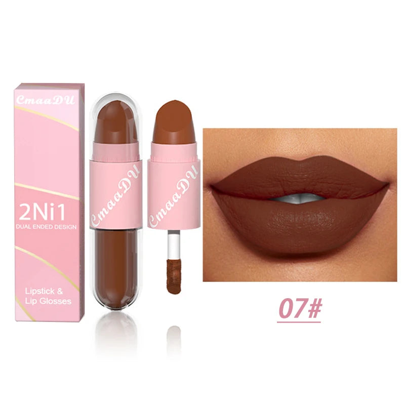 18Color 2 in 1 Sexy Red Brown Matte Liquid Lipstick Double Head Purple Lip Gloss Moisturizer Lasting Waterproof Lip...