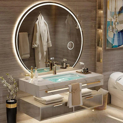 Modern Slate Bathroom Cabinet with Smart Mirror Ceramic Double Washbasin Bathroom Vanity Cabinets Under Sink Bathroom Furniture - Kimlud