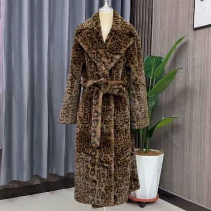 Tuularose Faux Fur Long Coat Women's Lace-up Thickened Long Fur Coat Jacket 2025 Winter Fluffy Plush Warm Lapel Vintage...