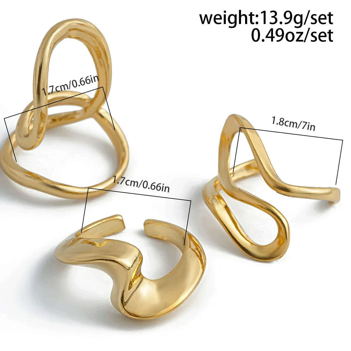 Ingemark 3Pcs Creative Irregular Twisted Metal Open Rings for Women Vintage Geometric Adjustable Finger Ring Couple Accessories