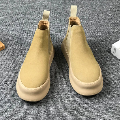 Men Thick Soled Suede Short Boots Retro Autumn Winter Comfortable  Fashionable Height Increasing Boots for Casual Young People