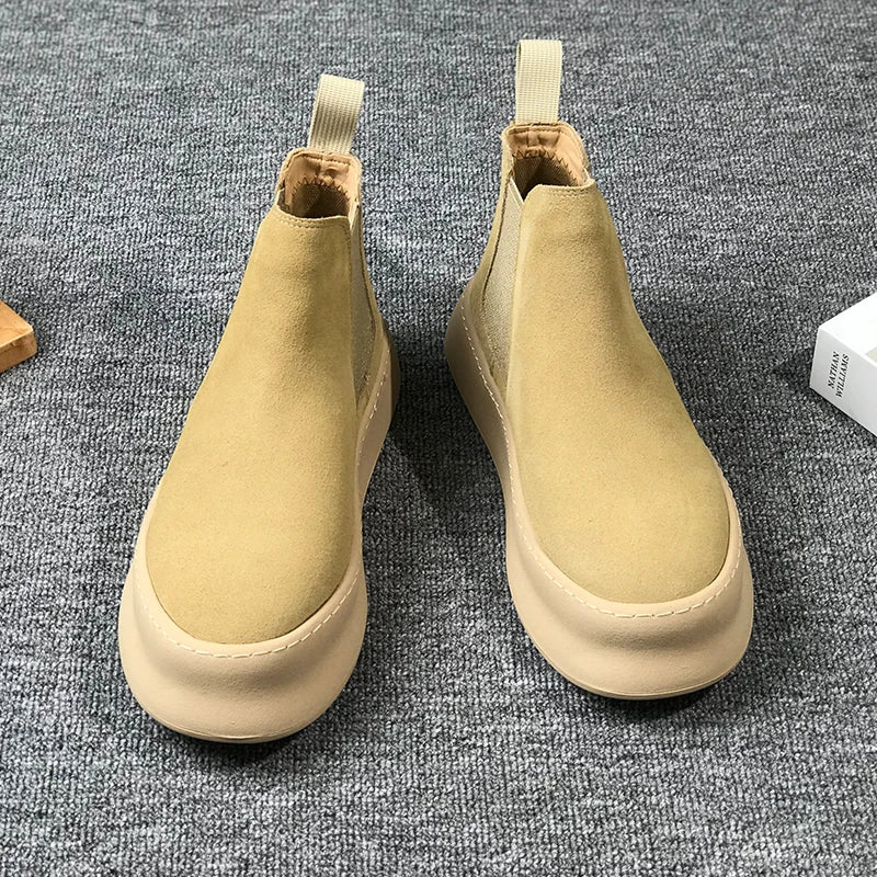 Men Thick Soled Suede Short Boots Retro Autumn Winter Comfortable  Fashionable Height Increasing Boots for Casual Young People