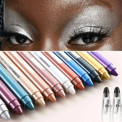 Pearlescent Eyeshadow Pen with Pencil Sharpener Fine-shine Lying Silkworm Pencils Highlighter Multi-use Eye Shadow Stick Makeup