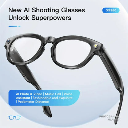 AI Voice Assistant Smart Glasses - Wireless Calls, AI Translation,  with LED Flashlight Remote Camera, Music Playback,  Gift