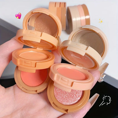 3-in-1 Makeup Palette, Matte & Pearlescent Texture Glitter Blush Highlighter Contouring 3-layer Palette | Kimlud Mid...