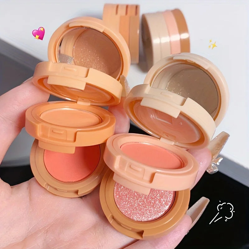 3-in-1 Makeup Palette, Matte & Pearlescent Texture Glitter Blush Highlighter Contouring 3-layer Palette | Kimlud Mid...