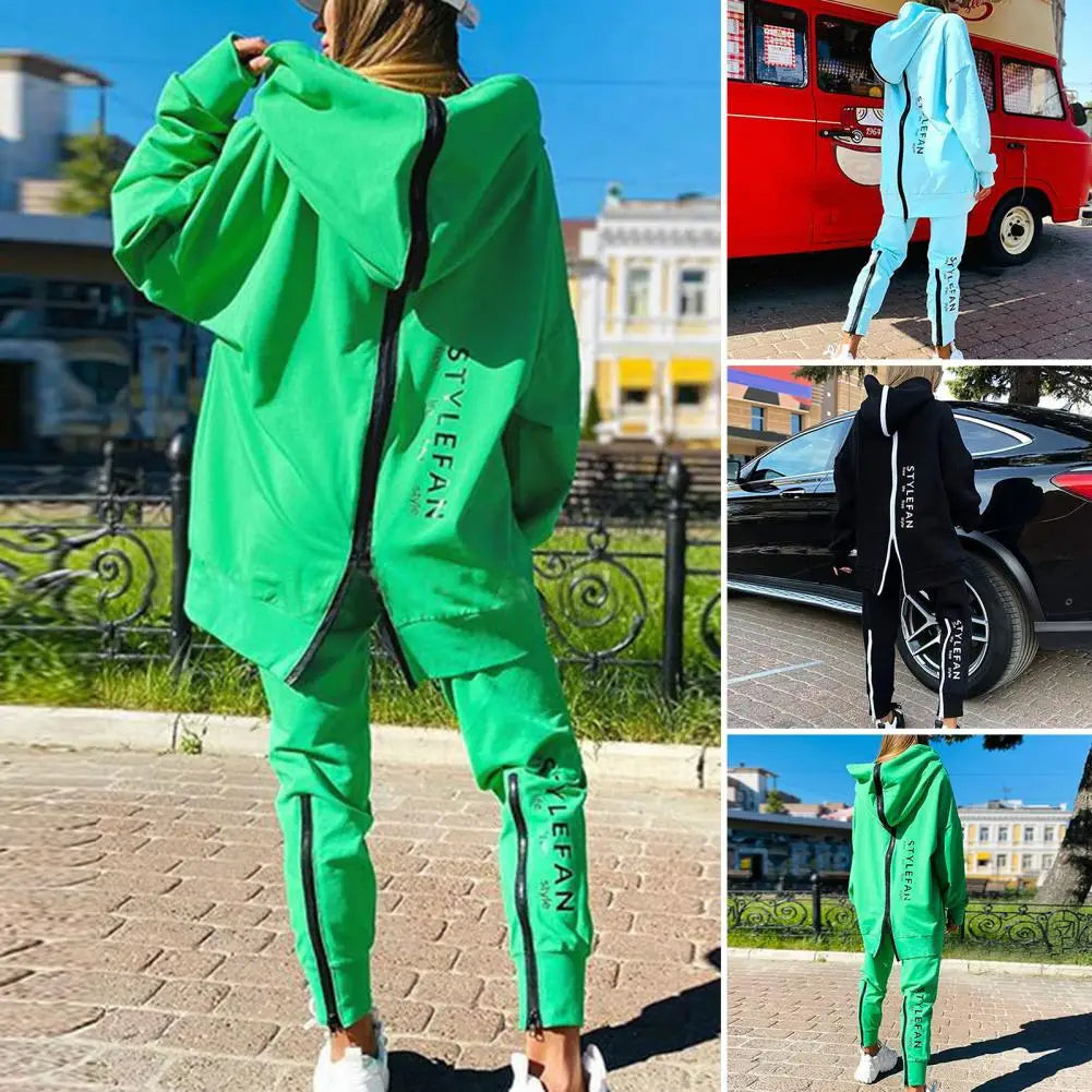 Winter Chic Oversized Tracksuit Back Zipper Long Hoodie + Pants Set Street Sportswear Pullover Hip-Hop Two-Piece Women Outfits - Kimlud