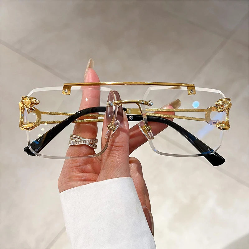 KAMMPT Vintage Rimless Sunglasses Men Women Fashion Oversized Square Shades Eyewear New Double Bridge Gradient UV400 Sun...