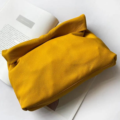 Personality roll-edge leather bag  lazy casual leather soft bag  Phone Women High Quality holding red large bag luxury designer