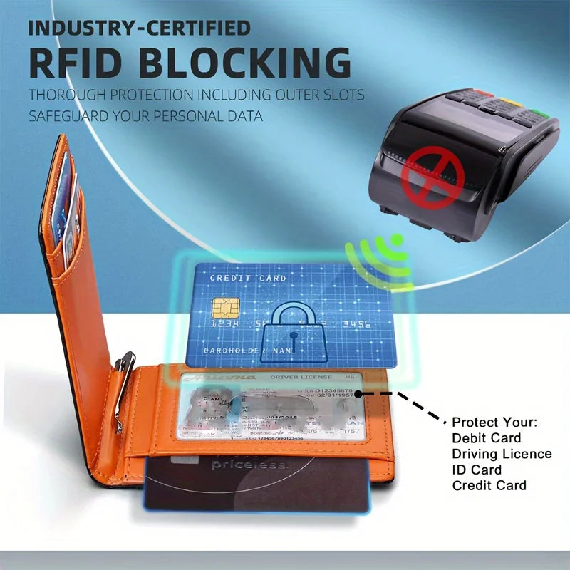 Men's Leather Wallet, RFID Blocking Anti-theft Wallet, Multi-card Card Holder, Money Clip