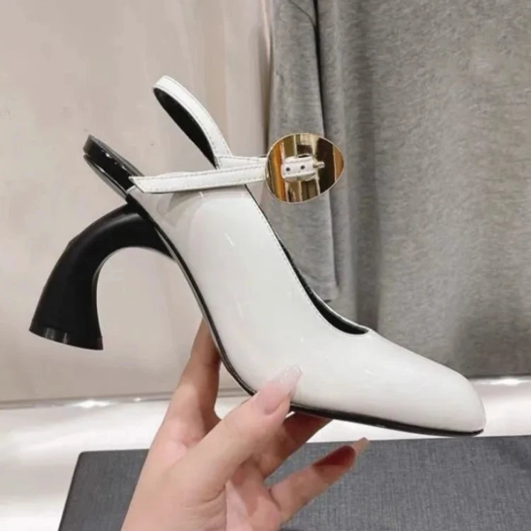 New Cross Strap Irregular Heel Roman Sandals European American Brand Runway Show Sexy Black White High-heeled Shoes Size 35-43 - Kimlud
