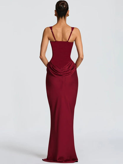 Mozision Elegant Backless Sexy Maxi Dress Women Gown Fashion Square Collar Sleeveless Skinny Ruched Club Party Long...