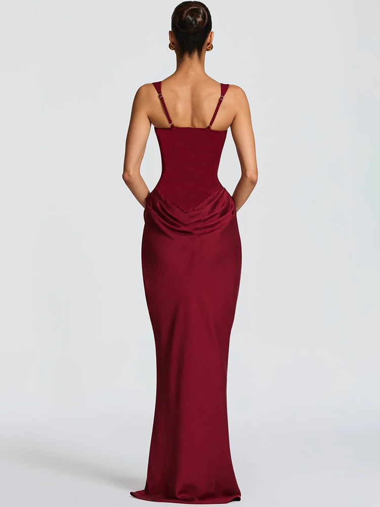 Mozision Elegant Backless Sexy Maxi Dress Women Gown Fashion Square Collar Sleeveless Skinny Ruched Club Party Long...