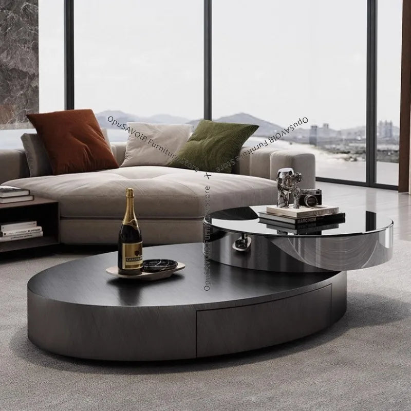 Italian Luxury Oval Coffee Tables Modern Minimalist Rotatable Center Coffee Table Set Stainless Steel Living Room...