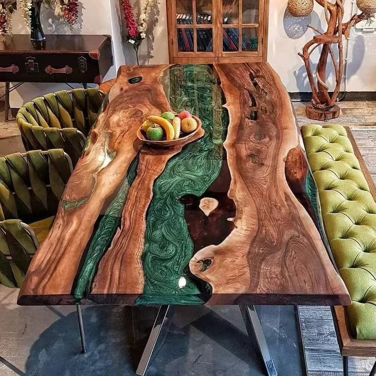 Wholesale Low Price Solid Walnut Coffee Kitchen Restaurant River Epoxy Dining Table